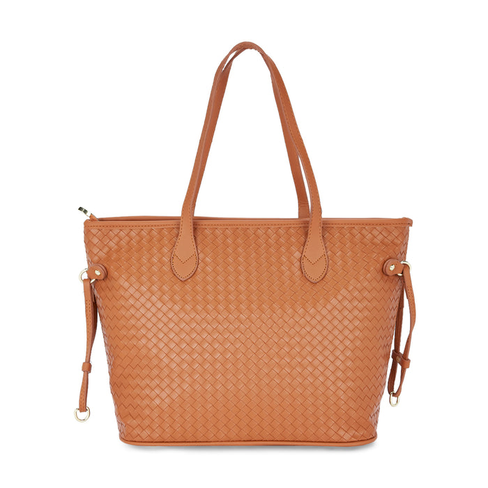 Sugarush Giselle Womenbs Vegan Leather Weaved Tote Bag Orange