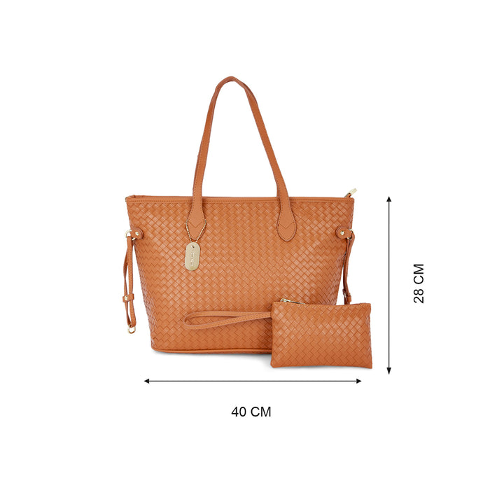 Sugarush Giselle Womenbs Vegan Leather Weaved Tote Bag Orange